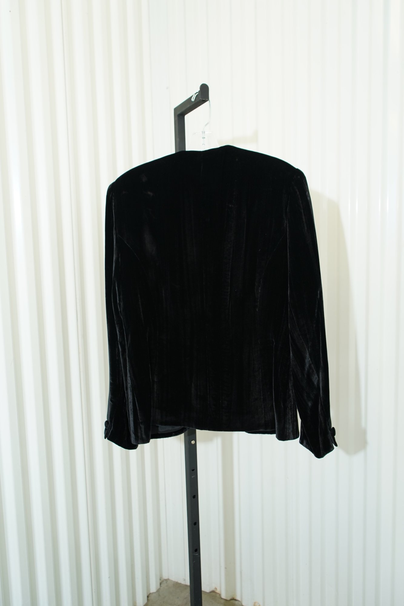 80s Sanda Roth Ciao Sport Black Crushed Velvet Collareless Jacket Deep V Open F…, image 7