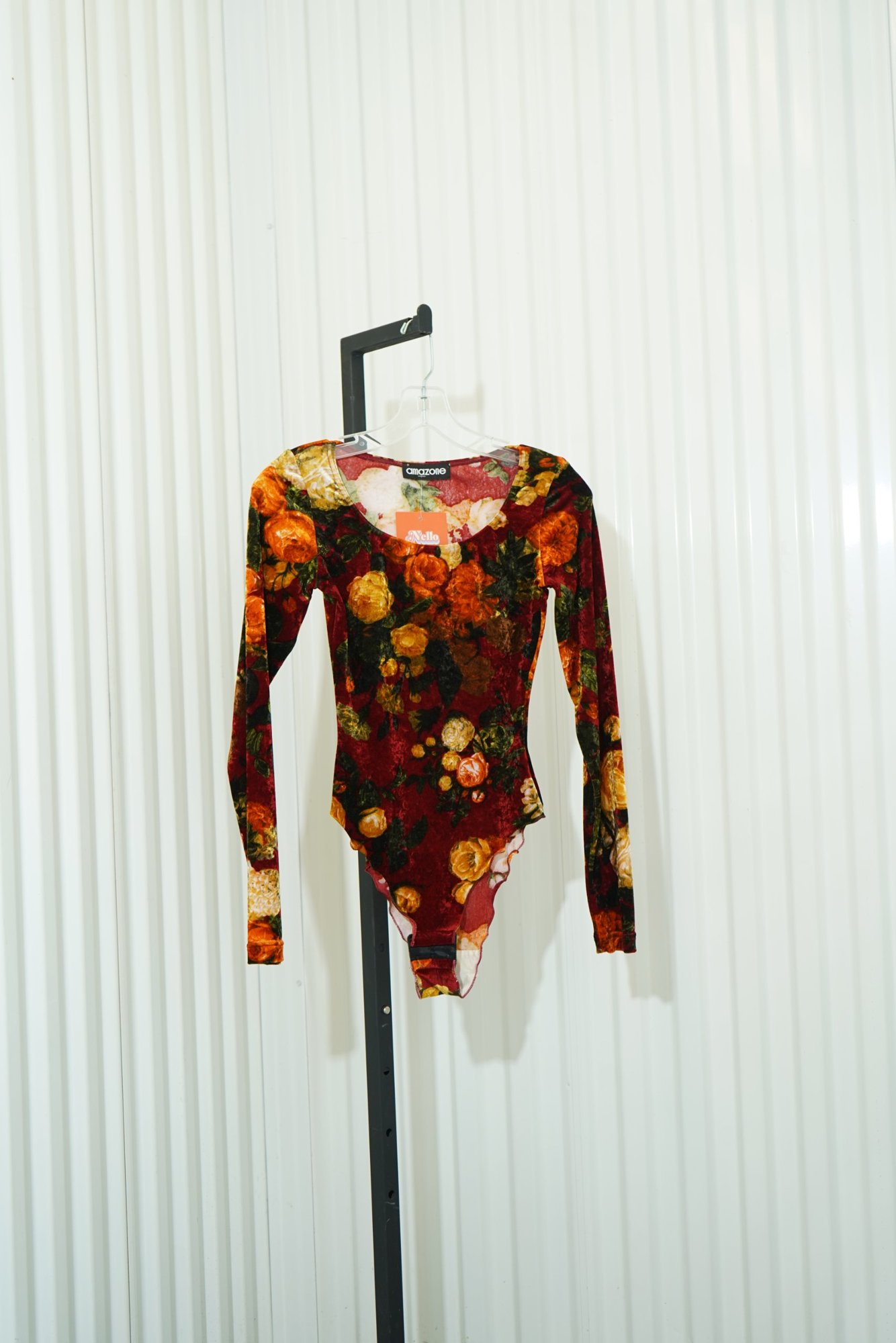 1970s Amazone velvet floral long sleeve bodysuit, image 3