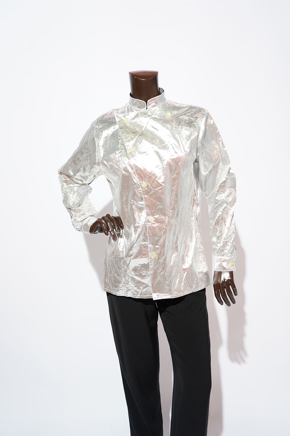 Thumbnail: Hattie Silver Metallic Lamé Mandarin Collar Shirt