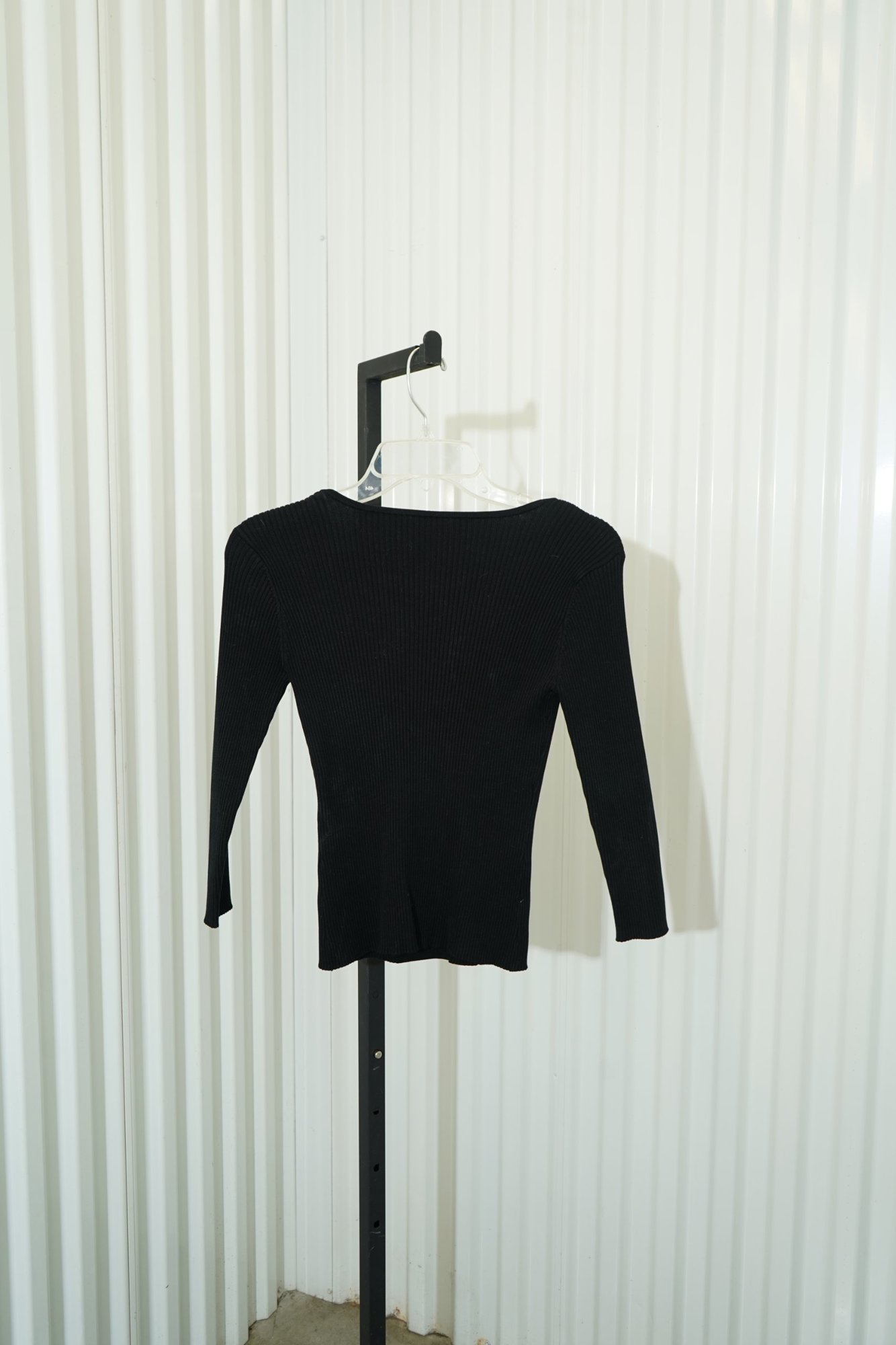 Y2K Black Ribbed Kint Scoop-neck top with Beaded Circle Emblishement, image 4