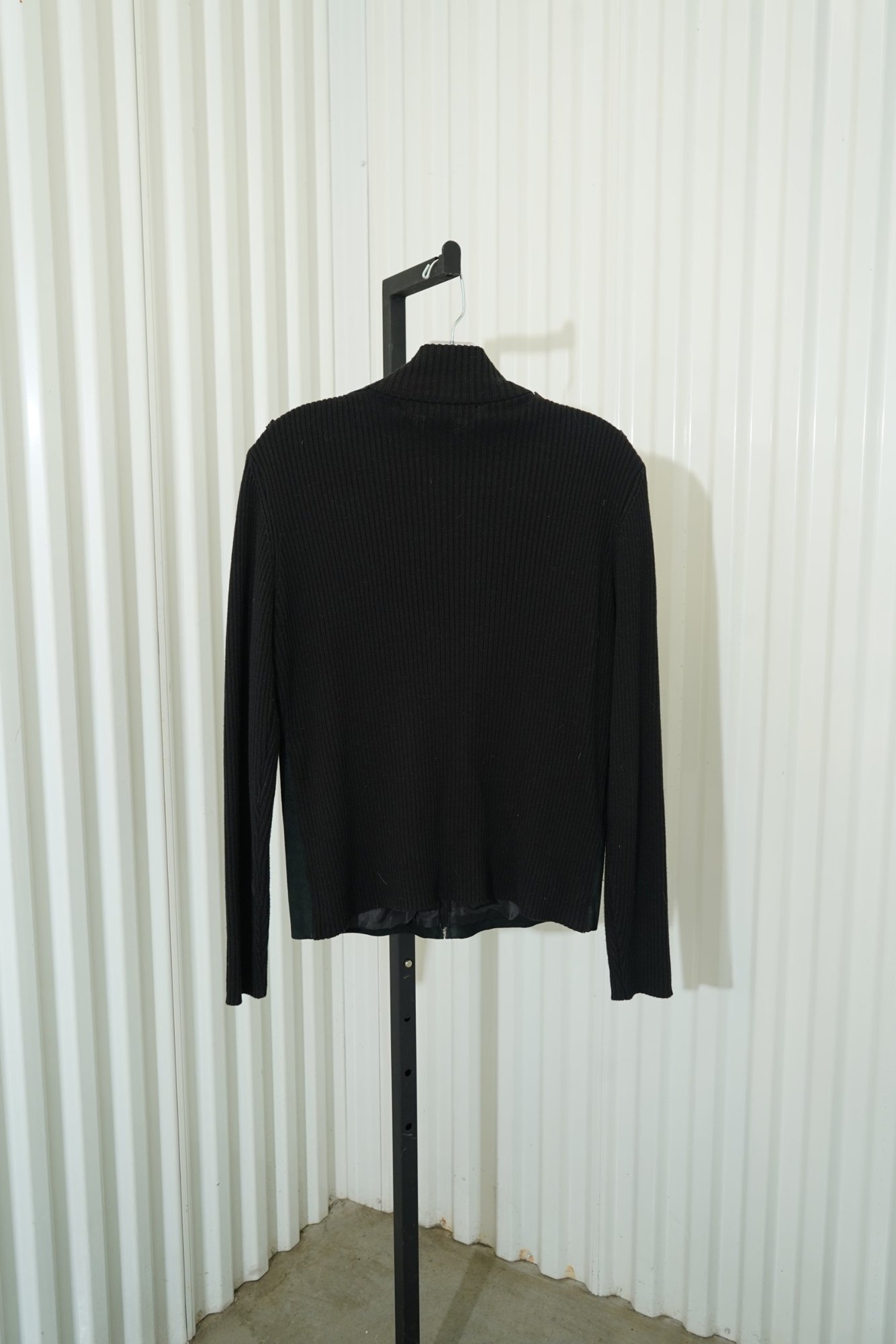Y2K Cynthia Steffe Black Mixed-Media Ribbed Knit & Suede Moto Zip Jacket, image 6