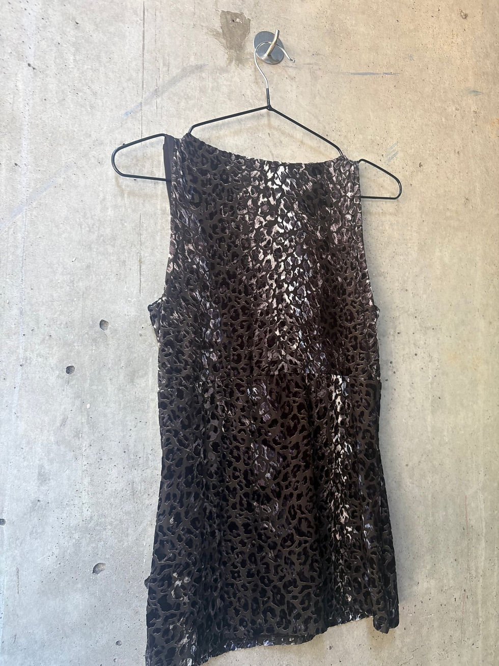 Thumbnail: 2010s WHITE HOUSE BLACK MARKET Silver Crushed Velvet Cheetah Print Tank Top