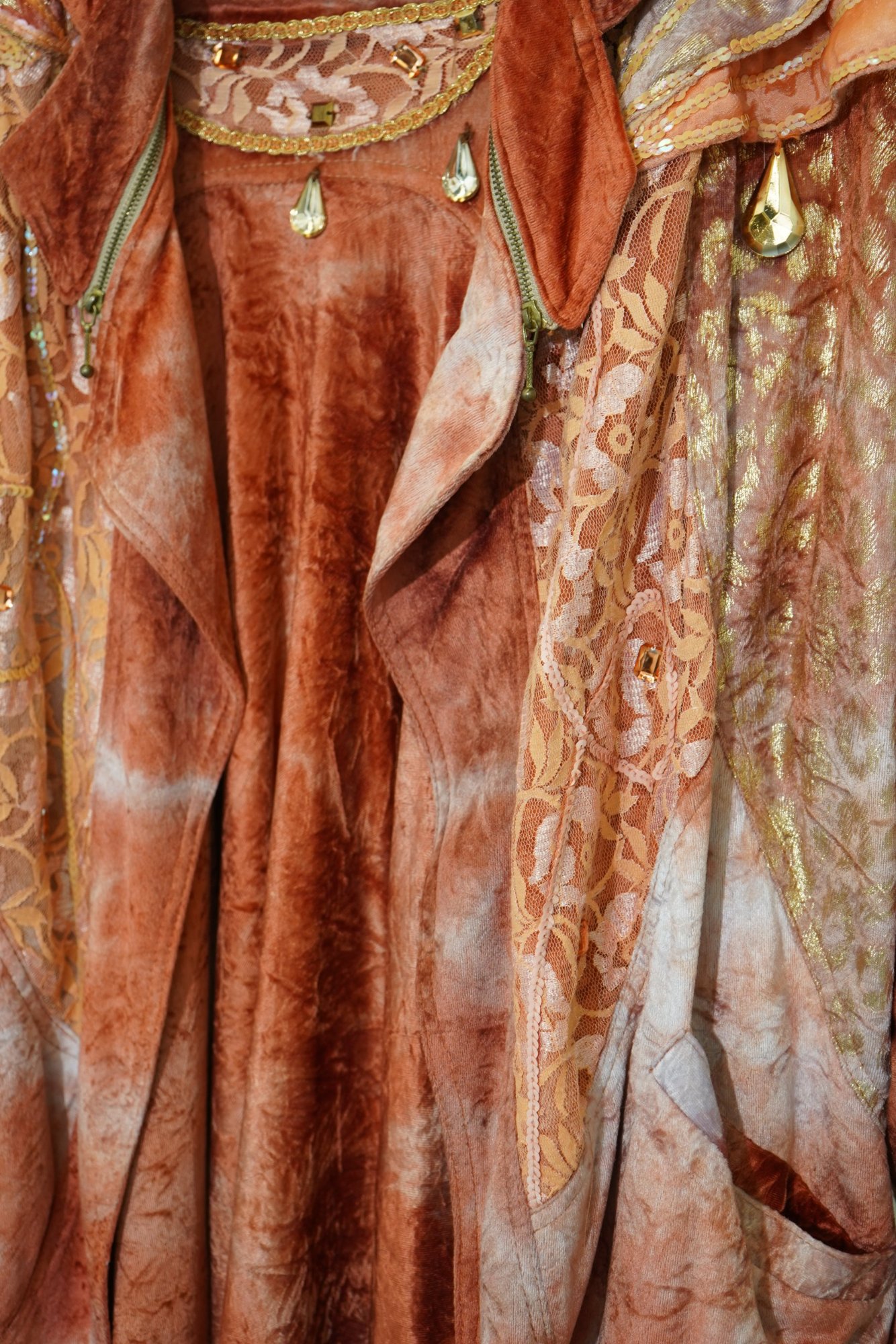 1990s Peach Crushed Velvet Metallic Brocade Lace Avant-Garde Skirt/Jacket Set, image 3