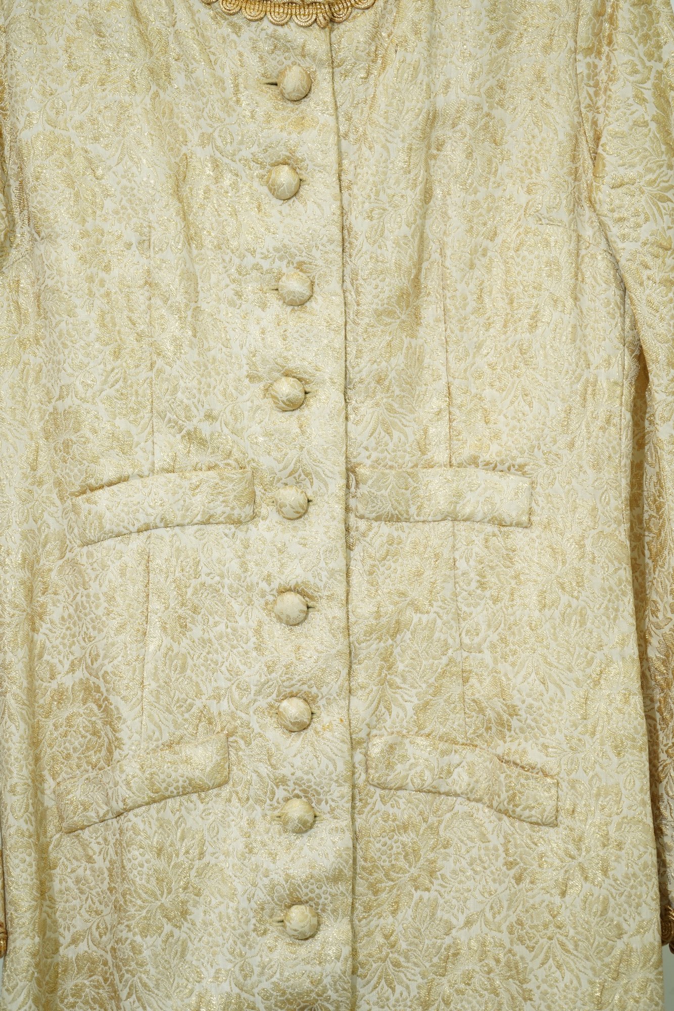 80s Gold Metallic Brocade Long Evening Jacket, image 3