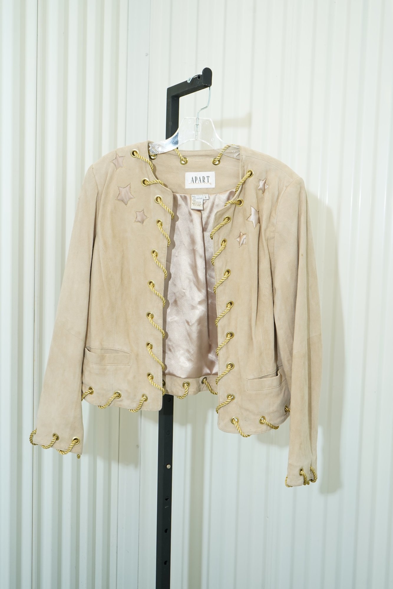 1990s APART impressions tan leather suede jacket with star appliqués, image 3