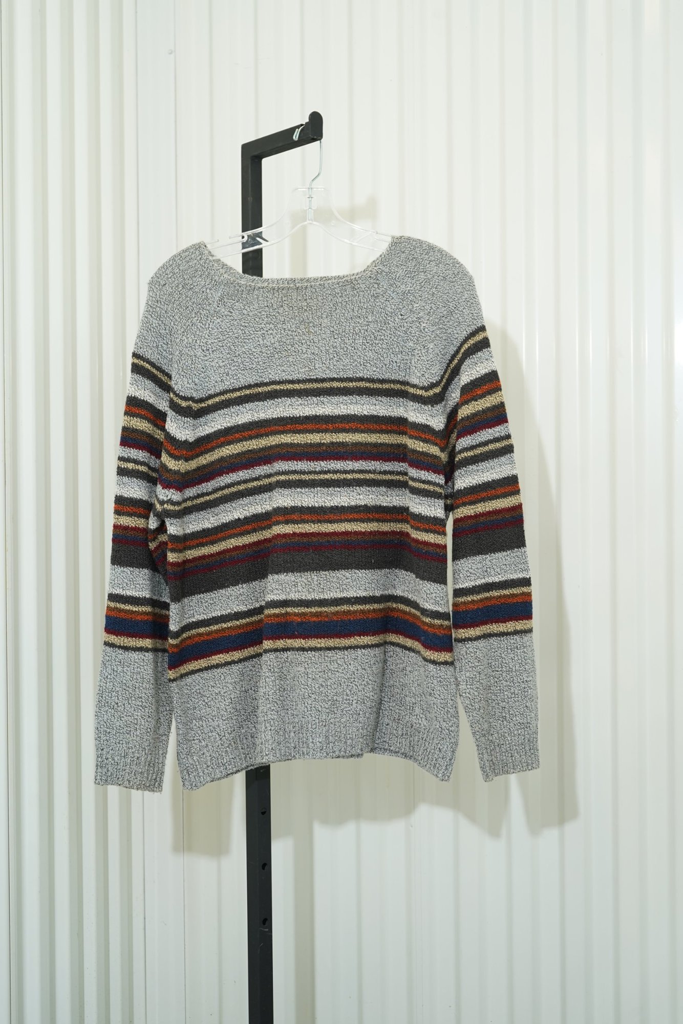 90s Carolyn Taylor Essentials Grey Marl Multi-Stripe Knit Sweater, image 2