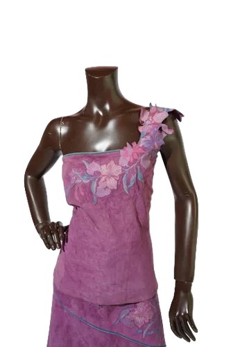 1970s Roberto Cavalli Violet Suede One-Shoulder Top & Skirt Set