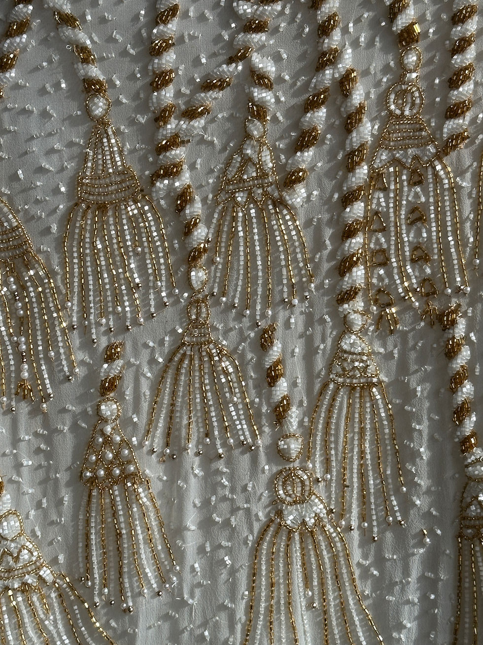 Thumbnail: Niteline by Della Roufogali cream and gold beaded blazer