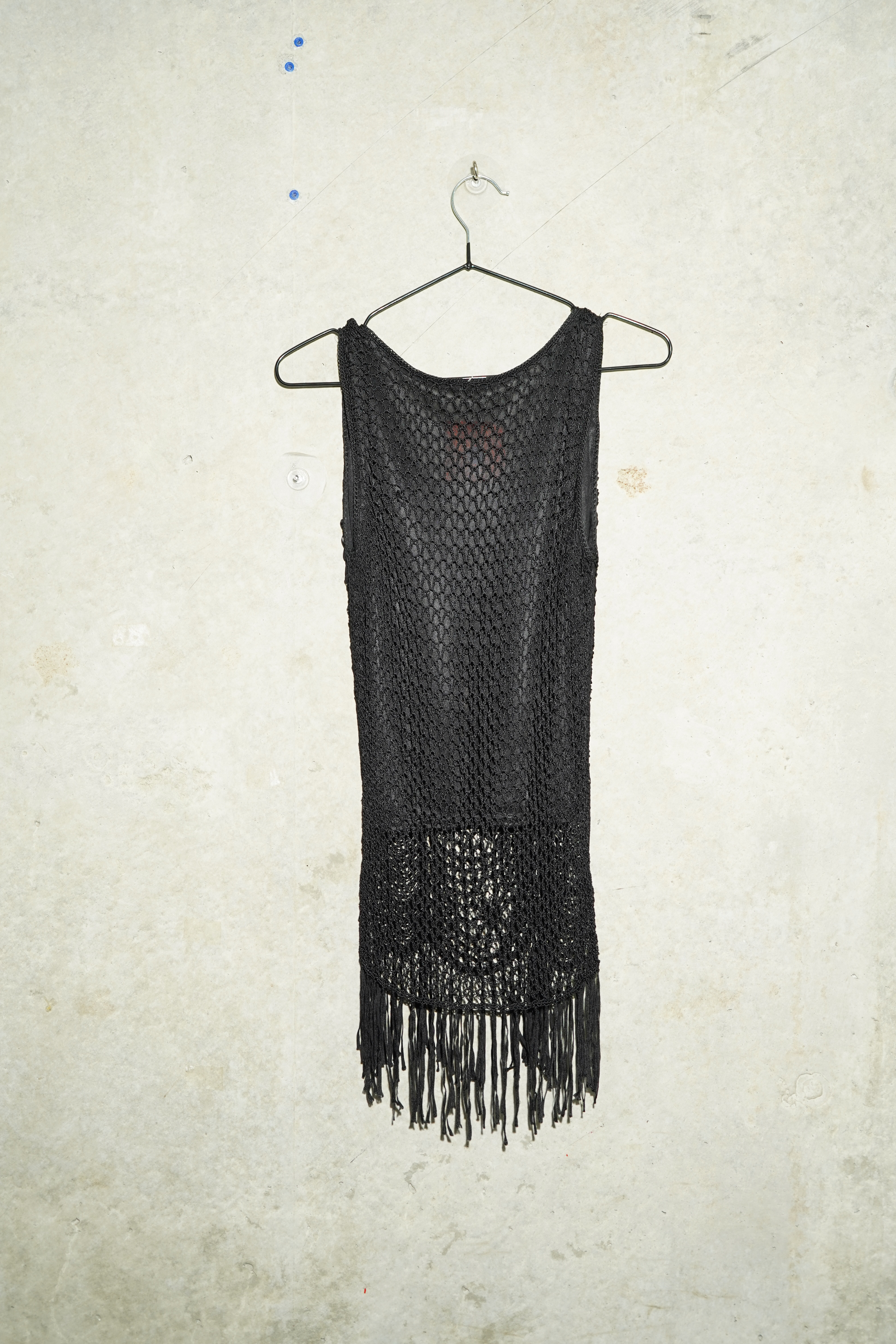 90s Black Macramé Fringe Mini Top, image 2