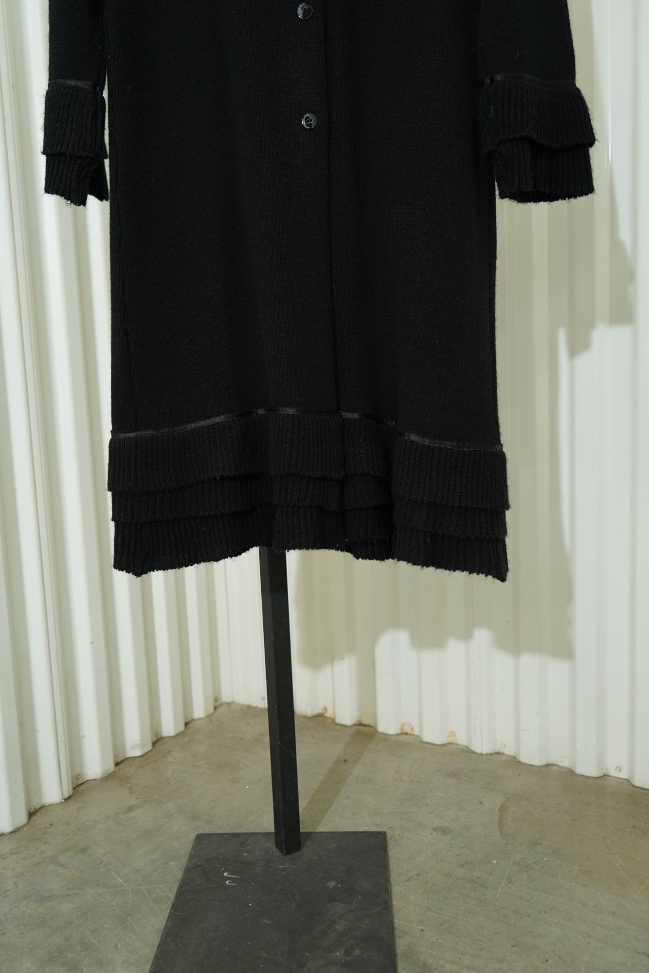 90s Maria Casero Black Satin Ribbon tie Ribbed Layered Trim Cardigan Sweater, image 3