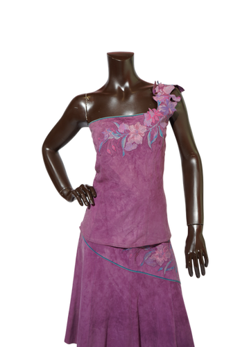 1970s Roberto Cavalli Violet Suede One-Shoulder Top & Skirt Set