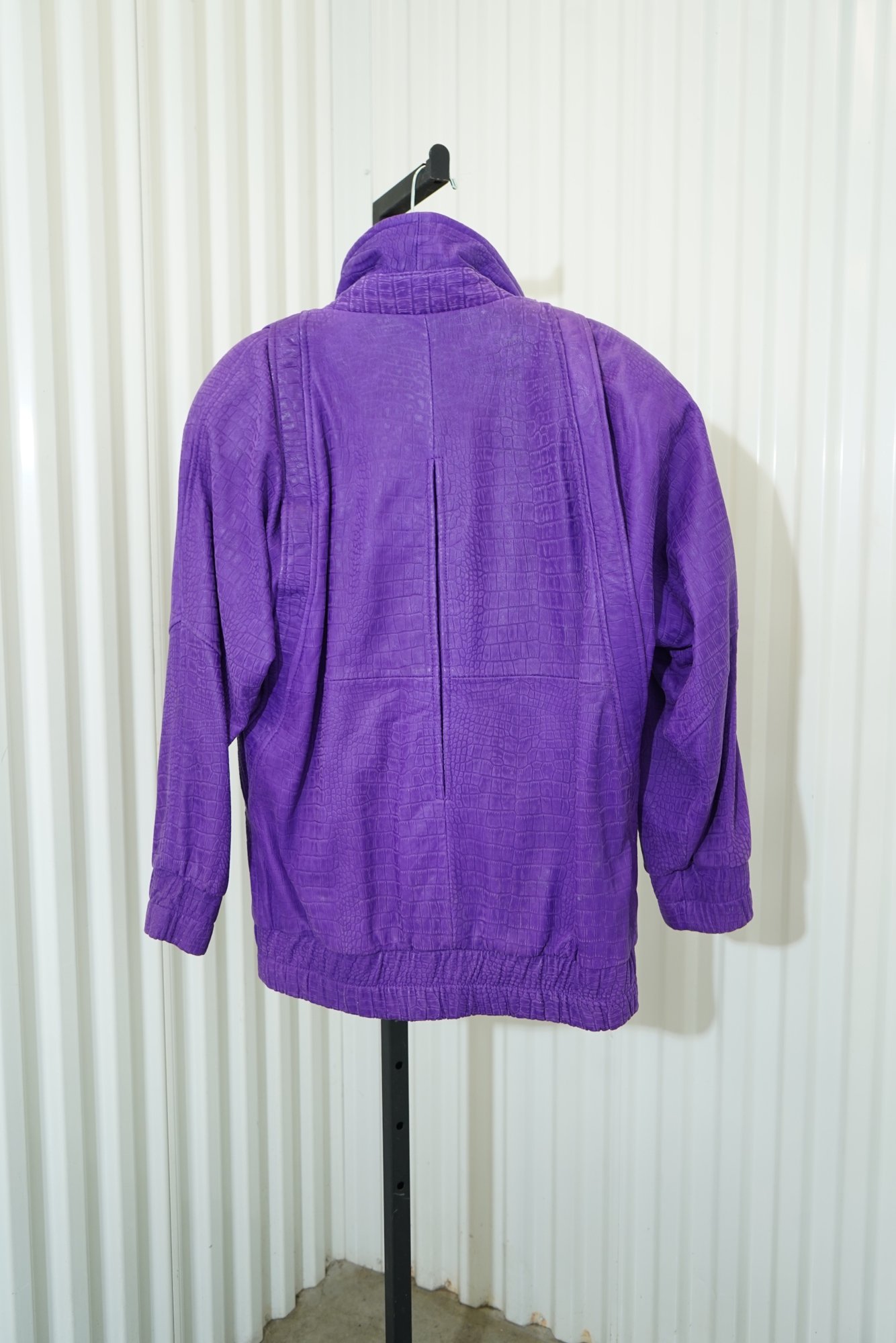 90s Andrew Marc Pruple Croco-Embossed Zip Bomber Jacket, image 7
