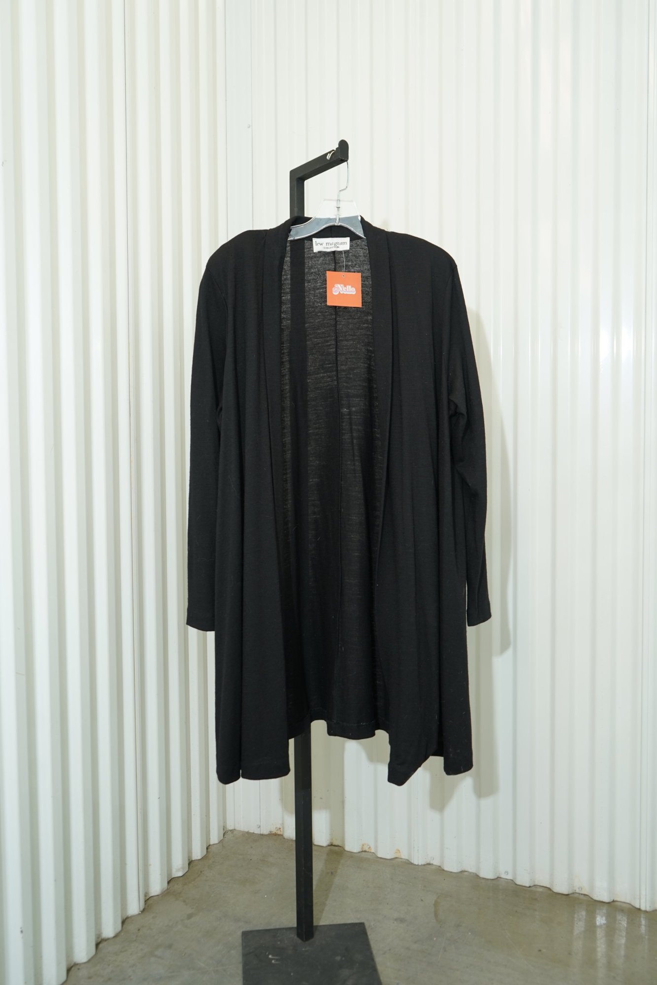 90s lew magram COLLECTION  Black Long Sleeve Midi Length Open Cardigan, image 2