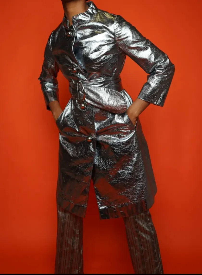 Thumbnail: Vintage Metallic Silver Mod Rain Coat – Main Street (1960s–70s)