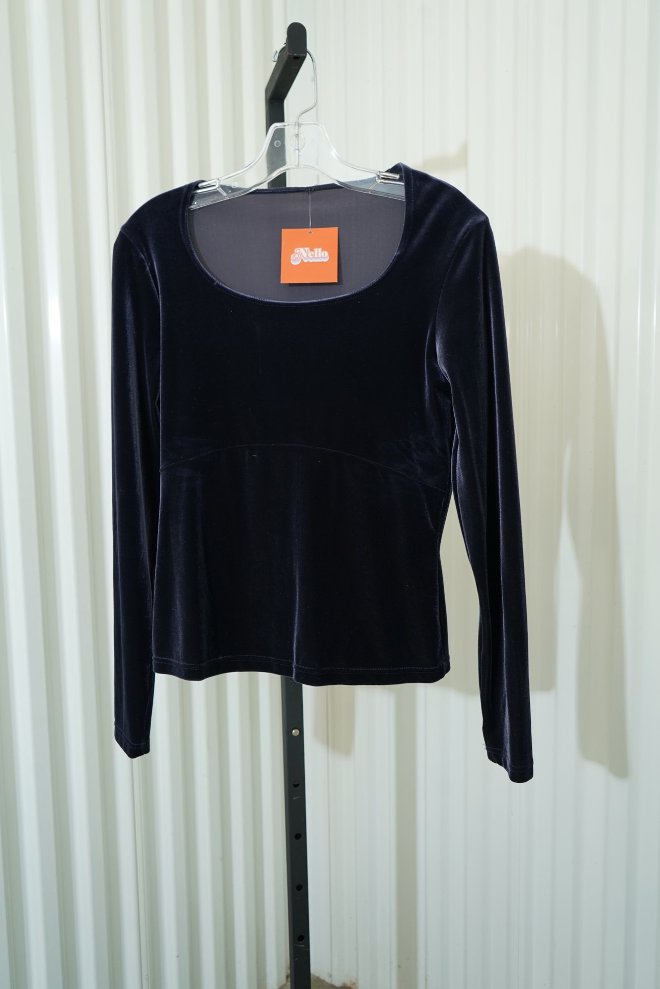 90s Mindnight Blue Velvet Peplum Scoop Neck Long Sleeve top, image 3