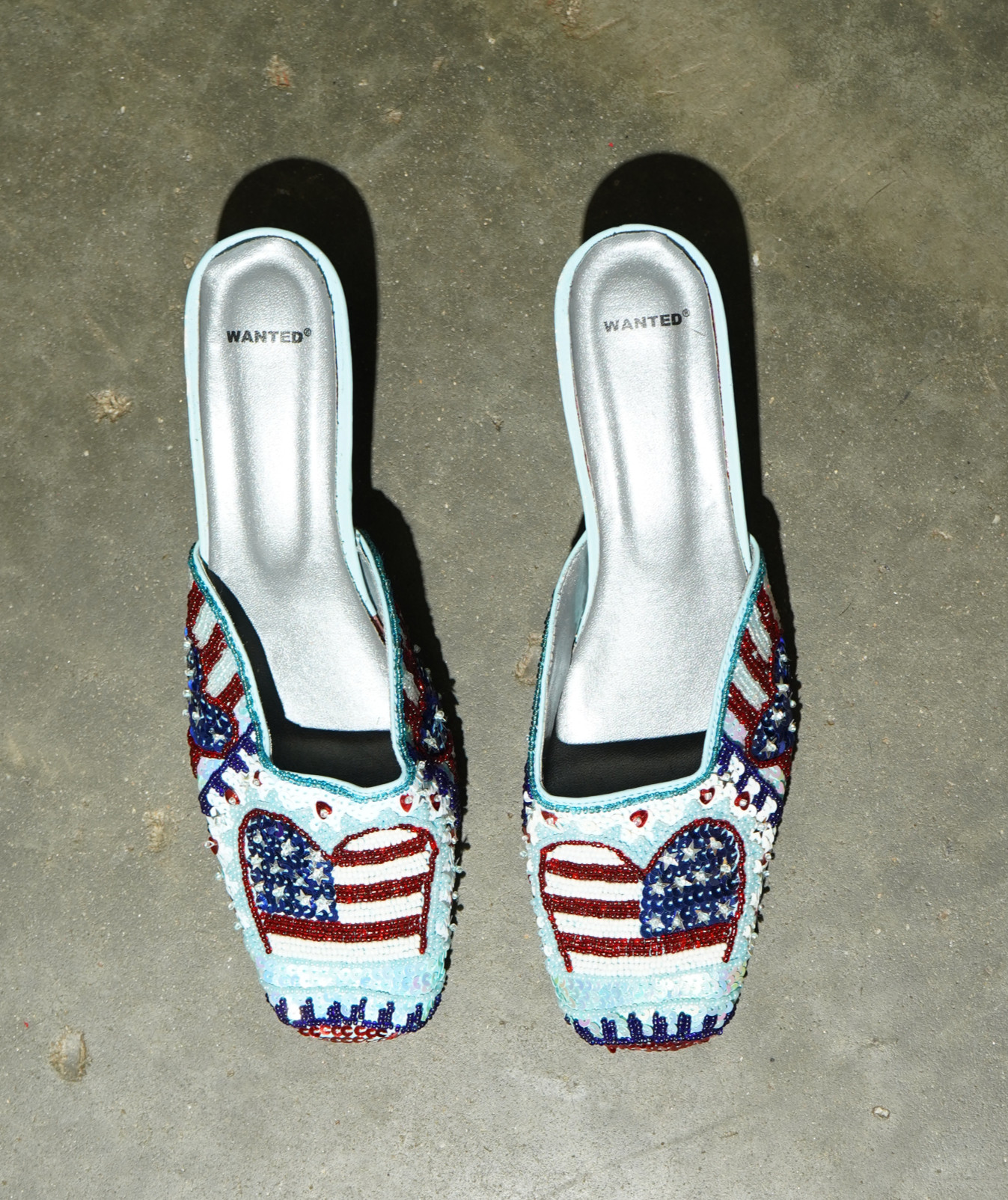 Wanted Americana Crystal Beaded Flag Heart Flat Mule — image 5