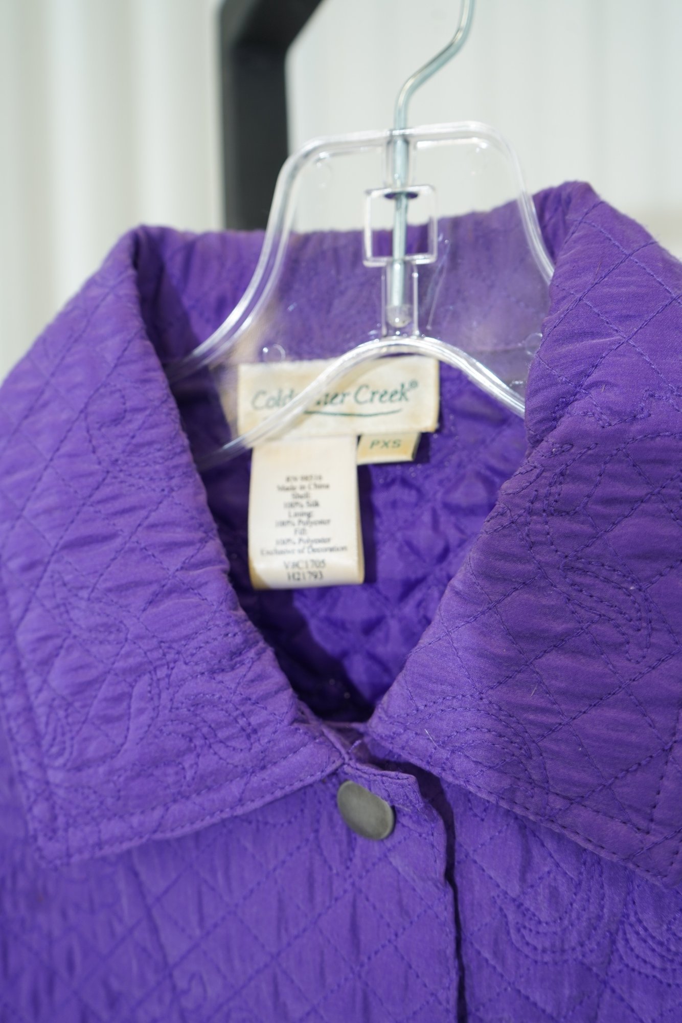 1990s Coldwater Creek 100% silk shell purple quilted snap-front jacket, image 4