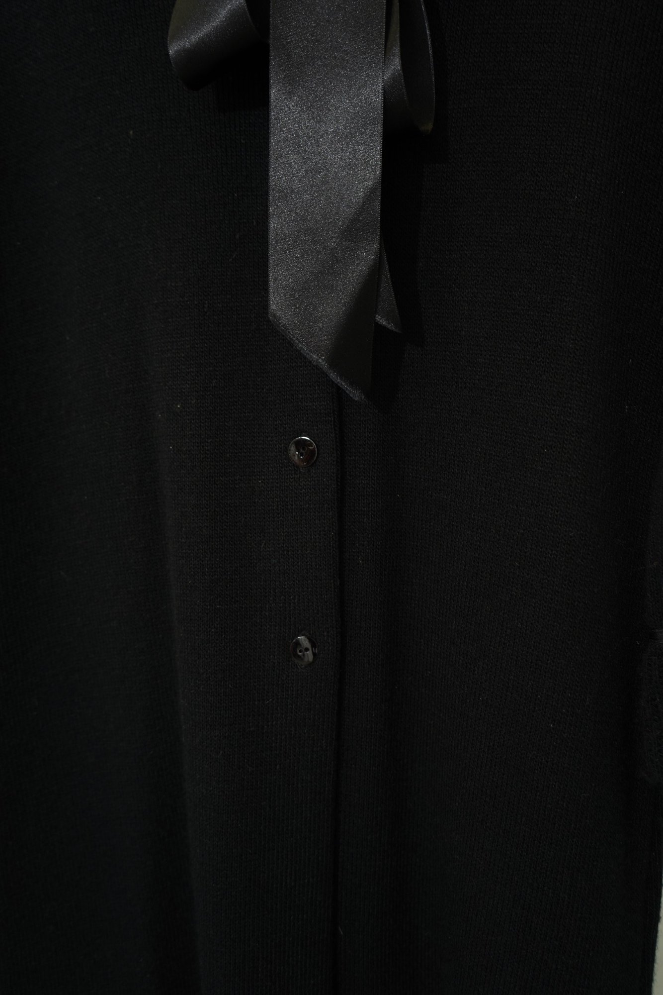 90s Maria Casero Black Satin Ribbon tie Ribbed Layered Trim Cardigan Sweater, image 6