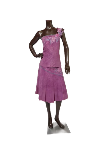 class roberto cavalli ロベルトカヴァリ スカート 40 紫 1970s Roberto Cavalli Violet Suede One-Shoulder Top & Skirt Set