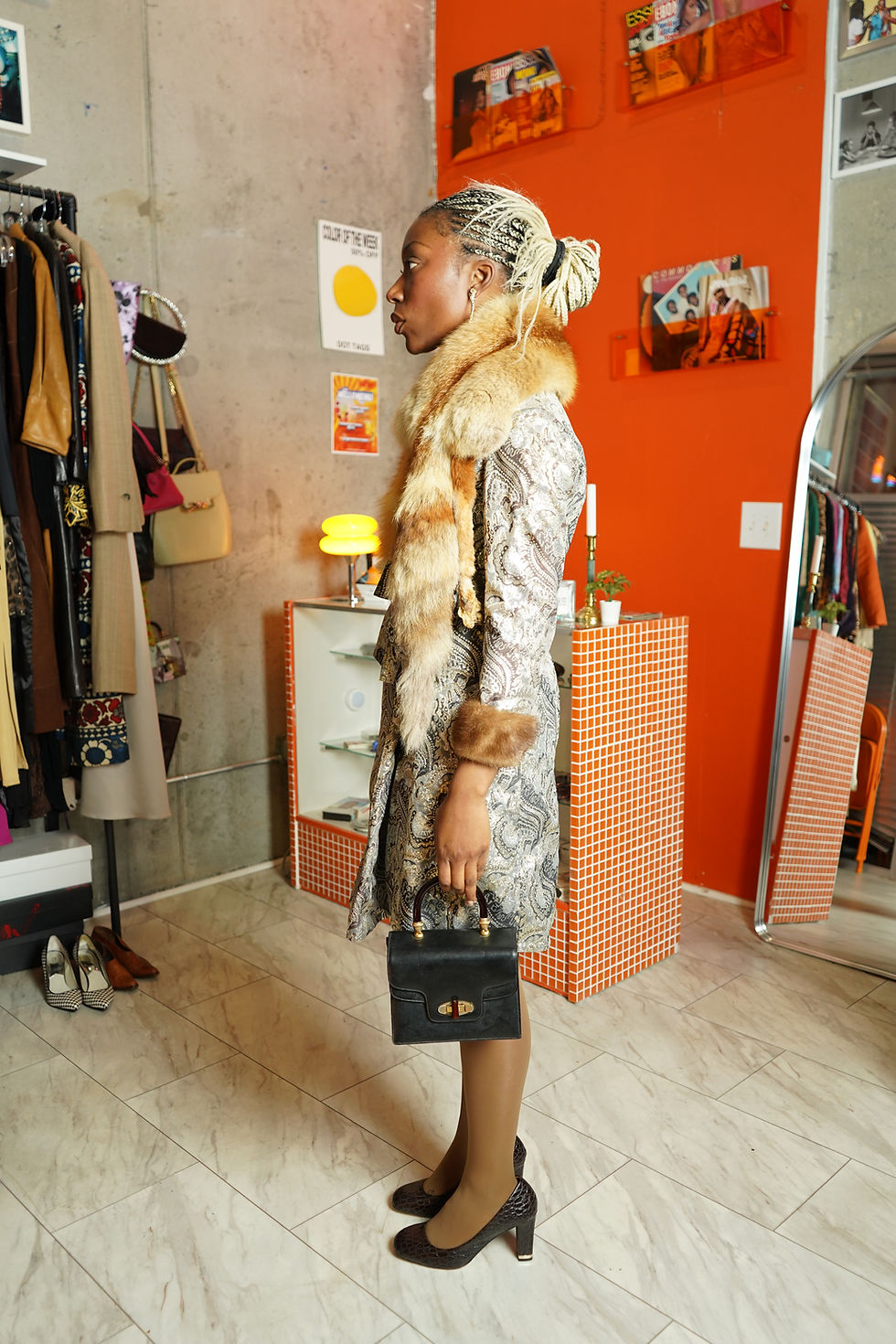 Thumbnail: Vintage 1970s Joseph Magnin (Made to order)Metallic Jacquard Wrap Dress 
