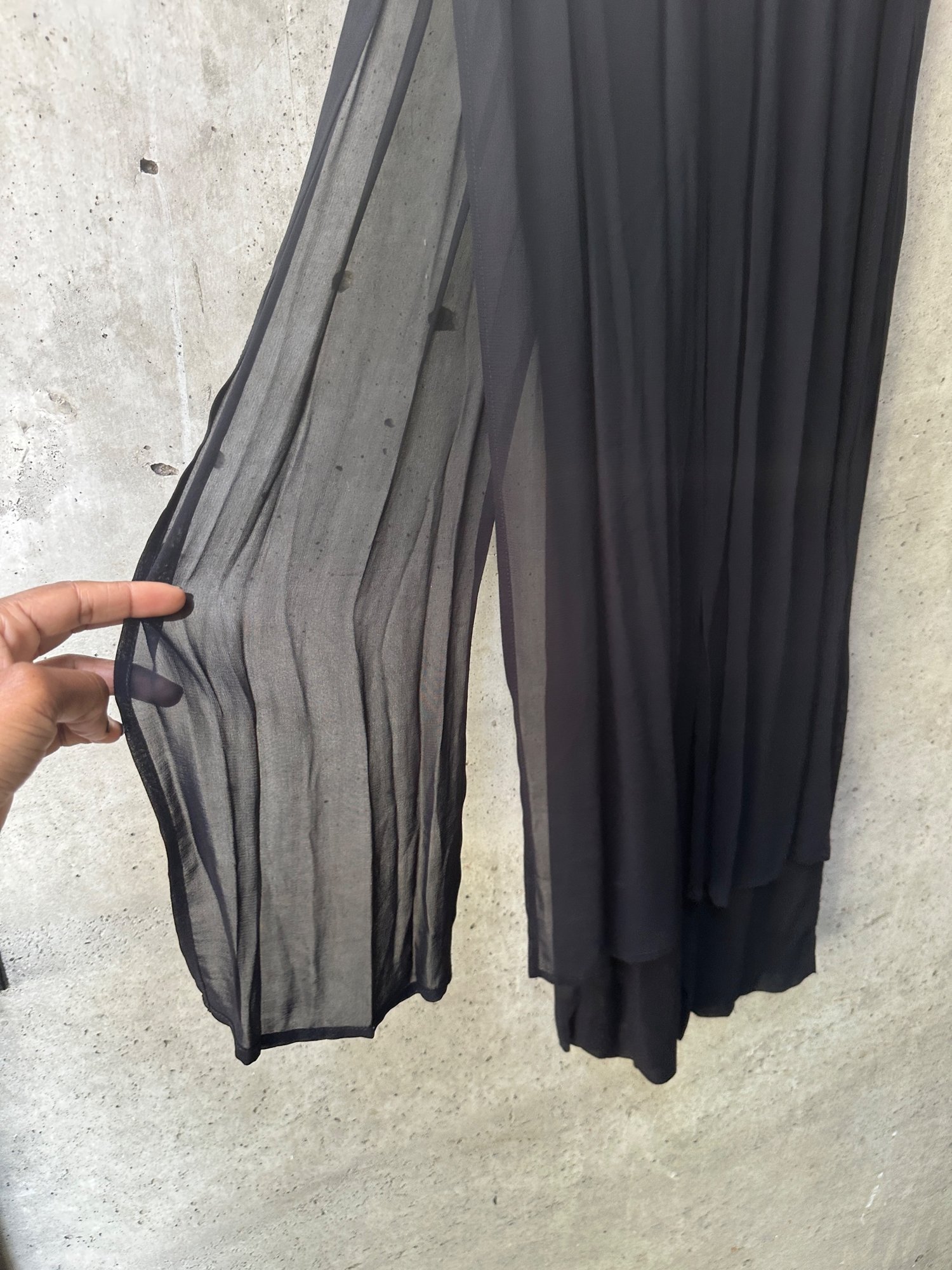 1990s-2000s Dorothy Schoelen Platinum Sheer Pleated Wide Leg Pants, image 3