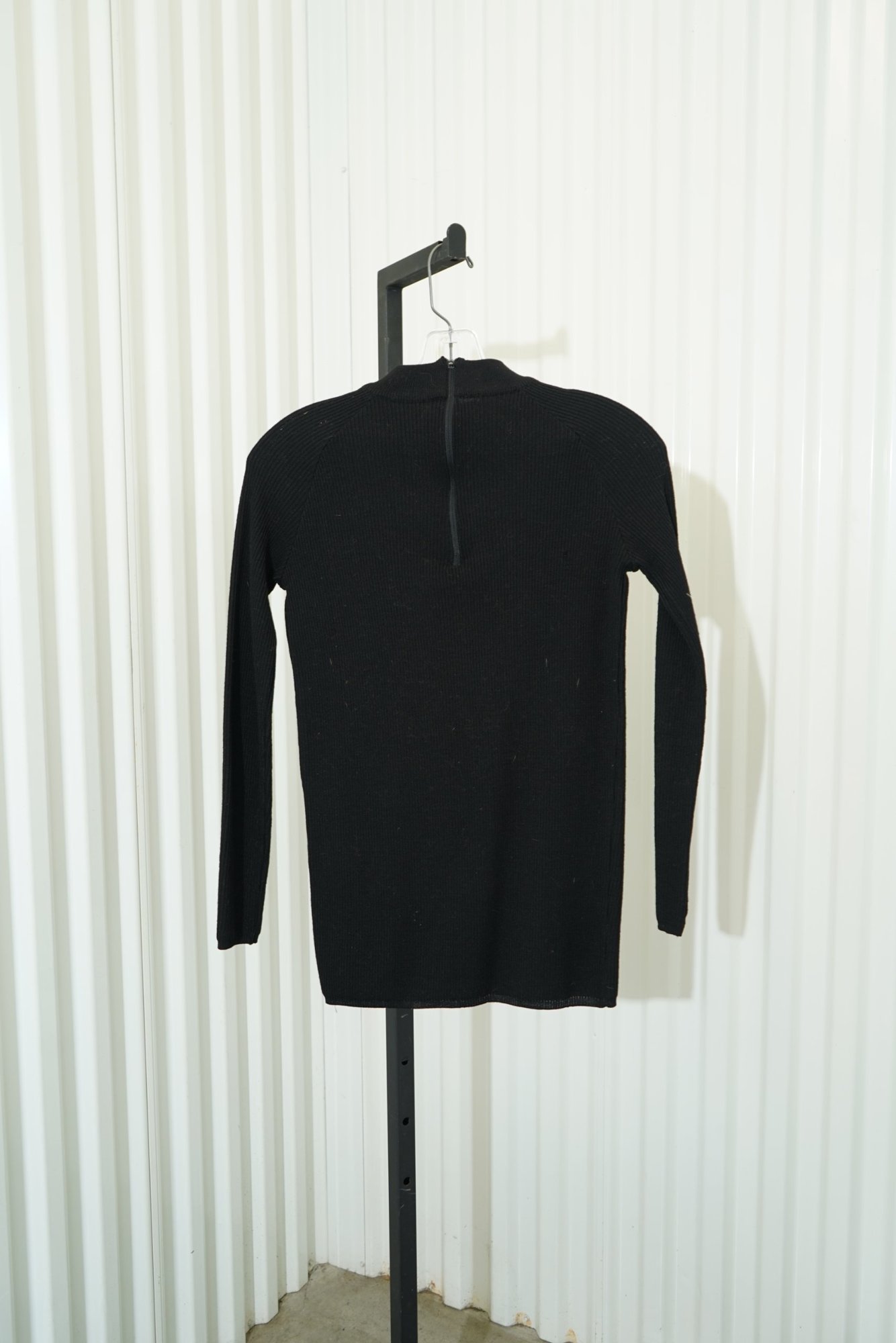 80s Hark Balck Merino Wool Mock-Neck Ribbed Sweater, image 6