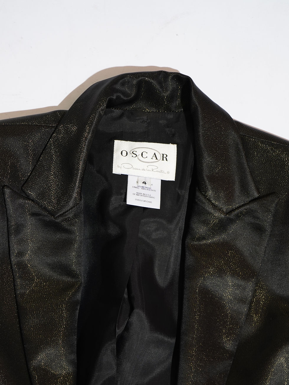 Thumbnail: Oscar de la Renta Black & Gold Lamé Single-Button Blazer