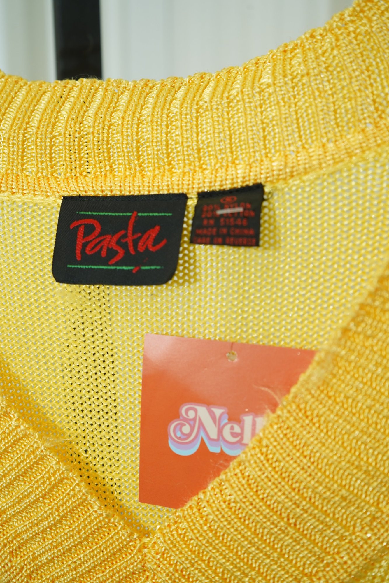 80s Pasta Marigold Yellow V-Neck Open Knit Sweater, image 4