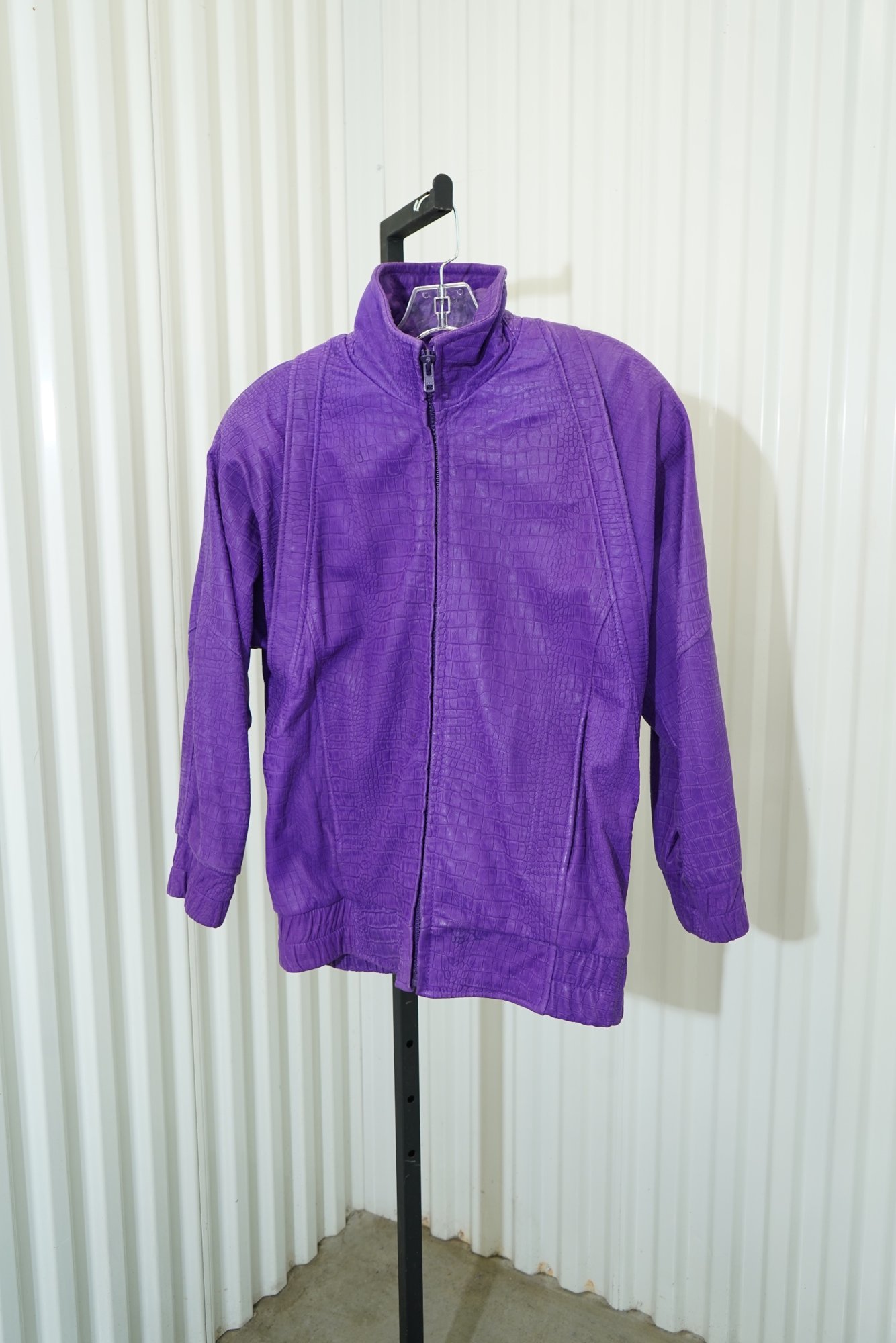90s Andrew Marc Pruple Croco-Embossed Zip Bomber Jacket, image 4