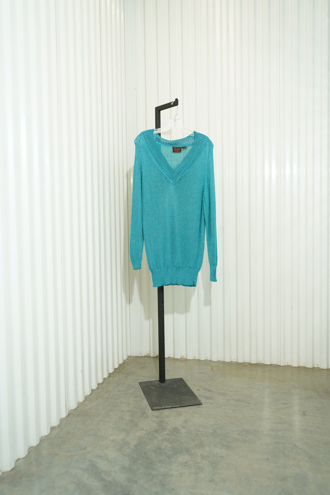 1990s Pasta Teal Knit V-Neck Sweater