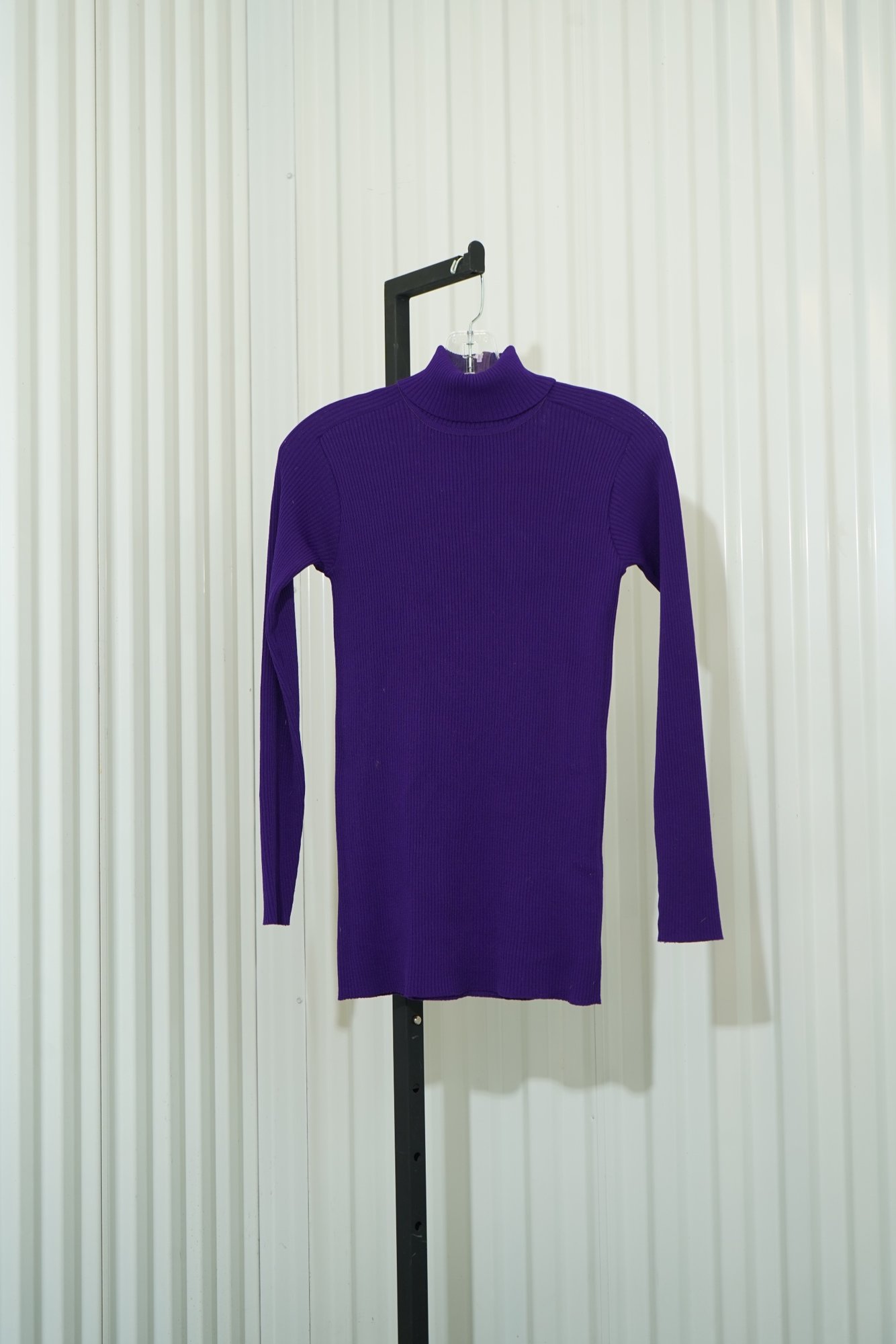 70s Tami Royal Purple Fully Fashioned Ribbed Trutleneck Sweater- Made in Hong K…, image 2