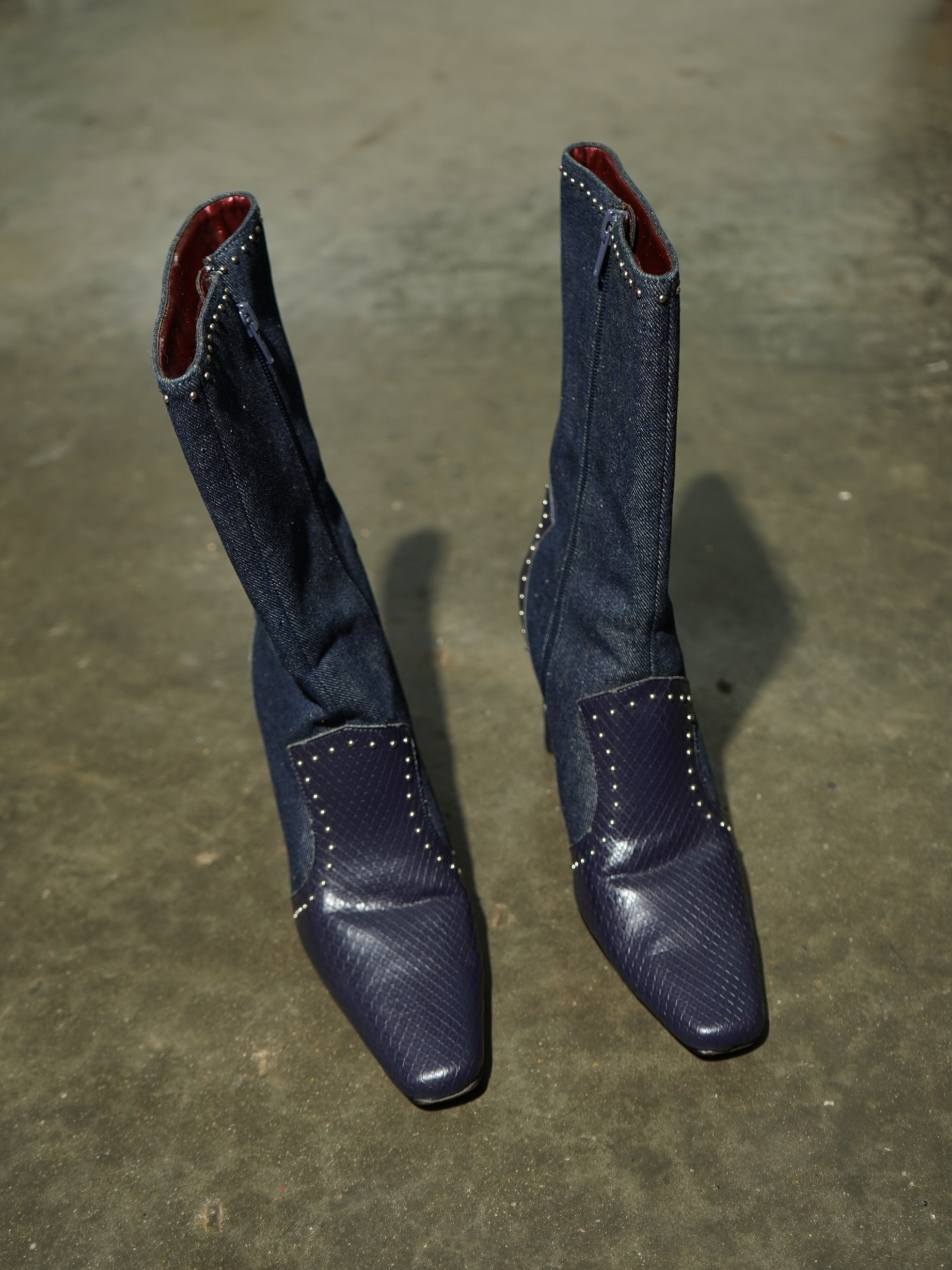 Denim & Dark Reptile Studded Heart Stiletto Boot — image 7