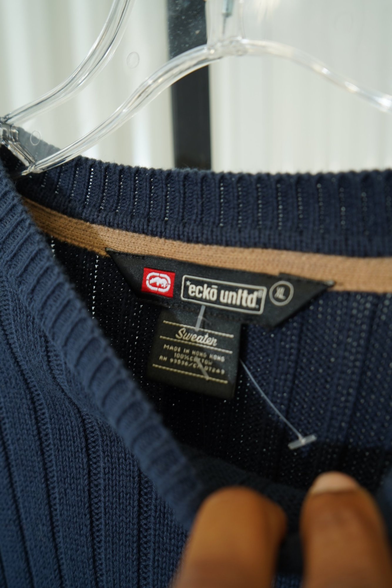 Y2K eckō unltd. Navy Ribbed Crew Neck Sweater (mens), image 4