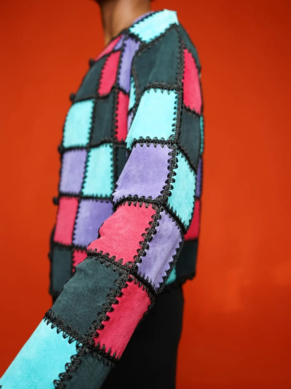 Thumbnail: S.M.H Boutique Suede Leather Patch Jacket