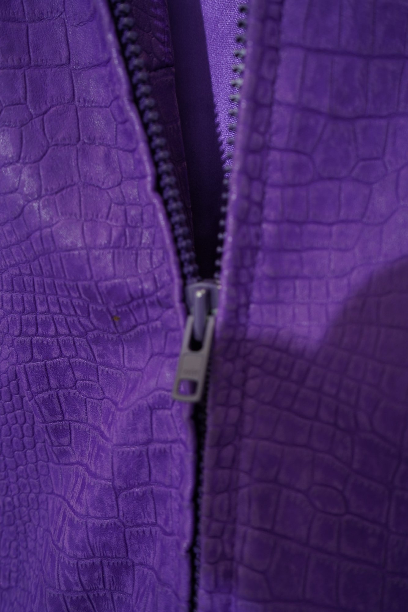 90s Andrew Marc Pruple Croco-Embossed Zip Bomber Jacket, image 6