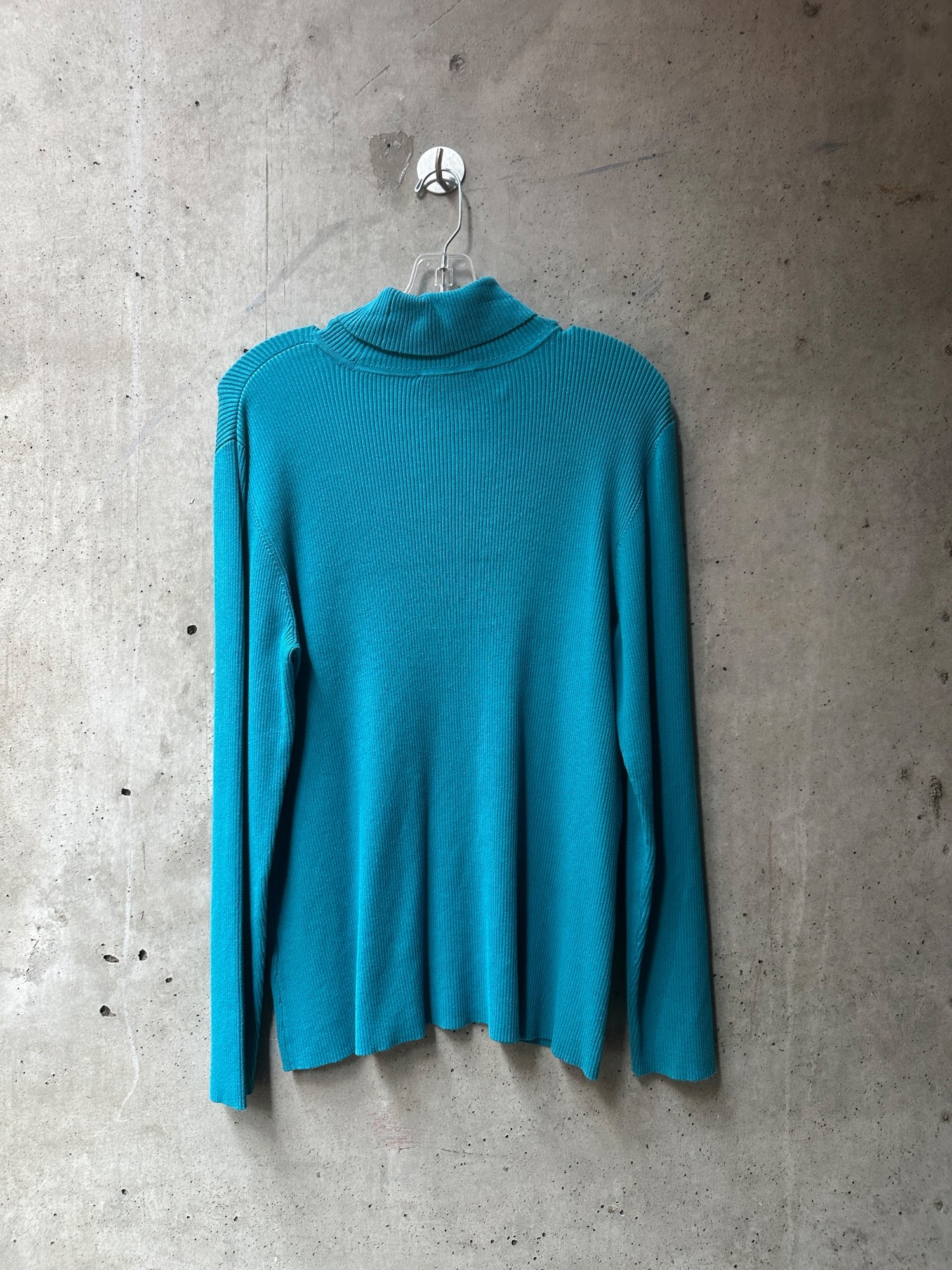 1990s-2000s Coldwater Creek Teal Ribbed Turtleneck Sweater, image 3