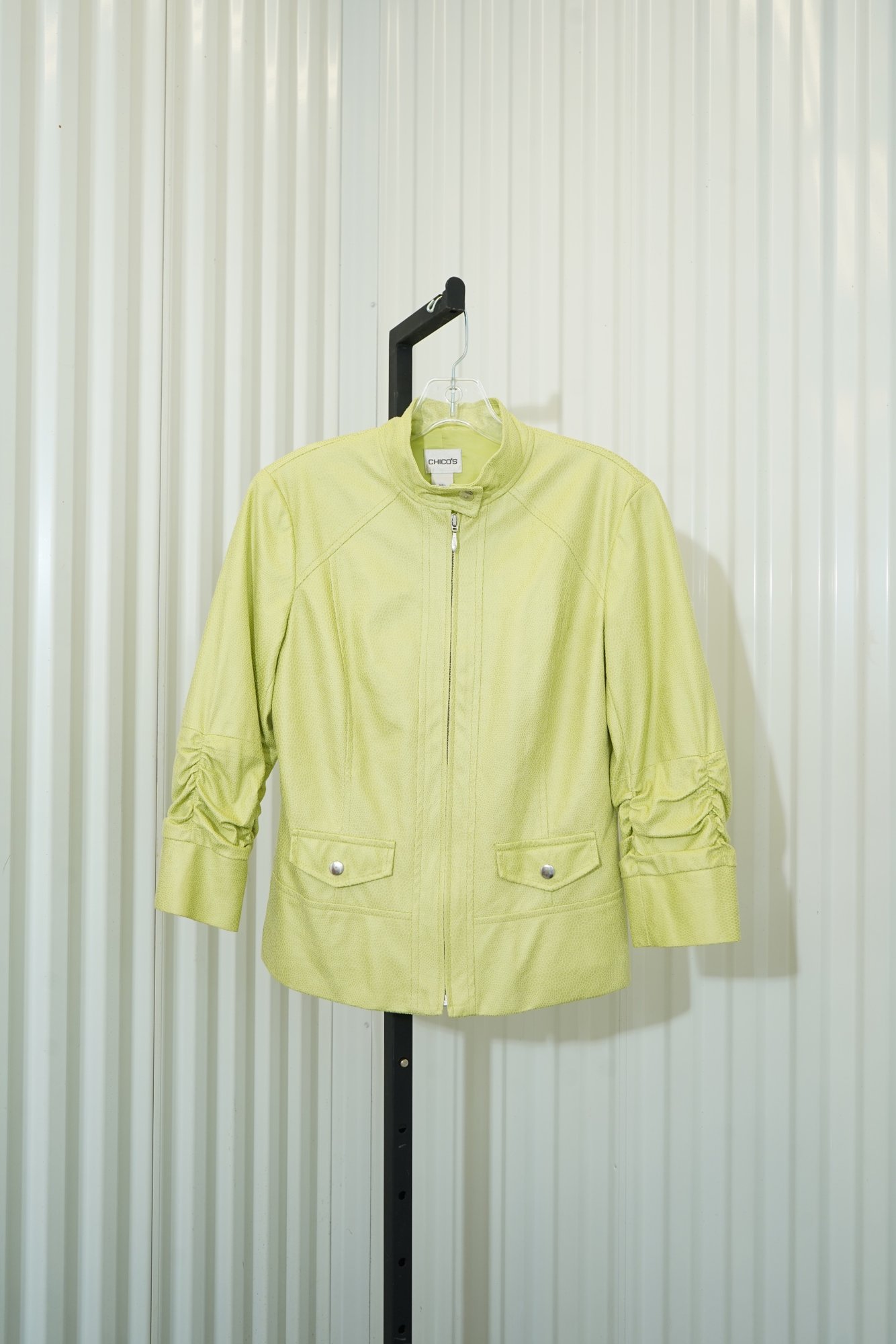 Y2K Chicos Chartreuse Ruched-Sleeve Zip Jacket, image 2