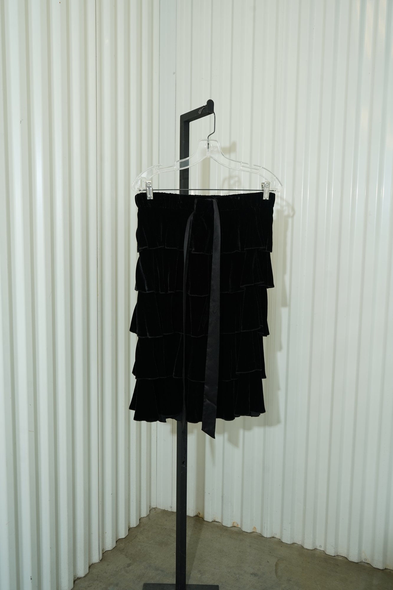 2000s Juicy Couture Black Velvet Tiered Ruffle Mini Skirt
