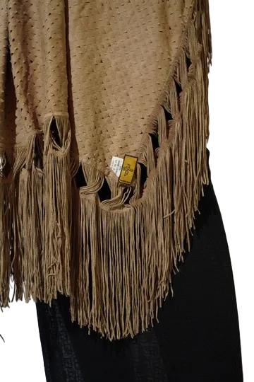 Thumbnail: Fendi Camel Suede Woven Leather Fringe Wrap Shawl