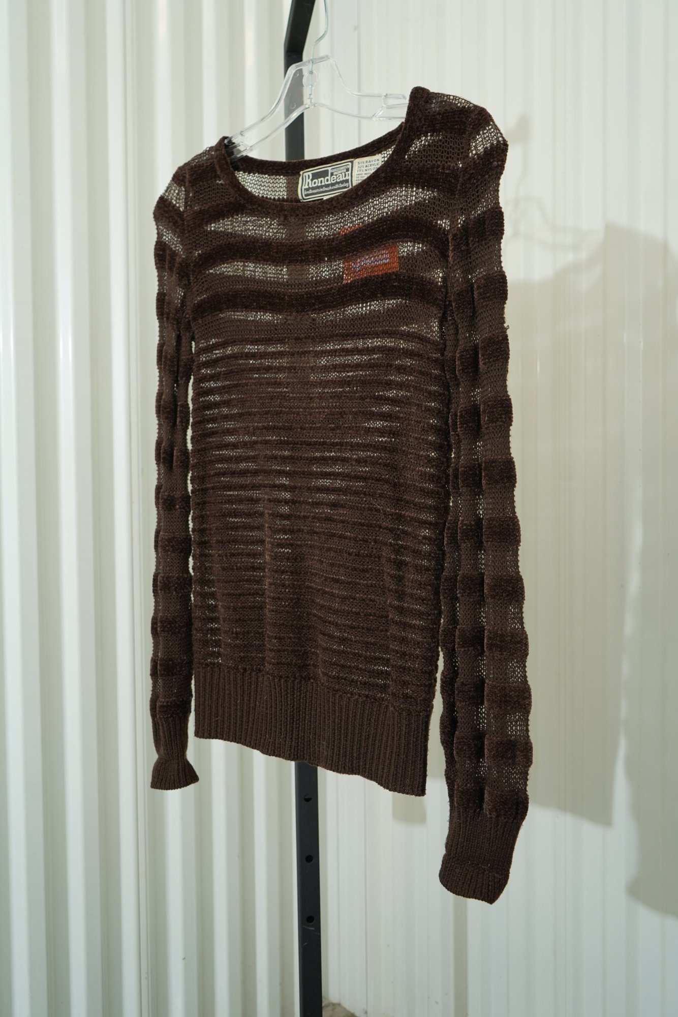 70s Rondeau International Chocolate Brown Open-Weave Knit Sweater, image 6