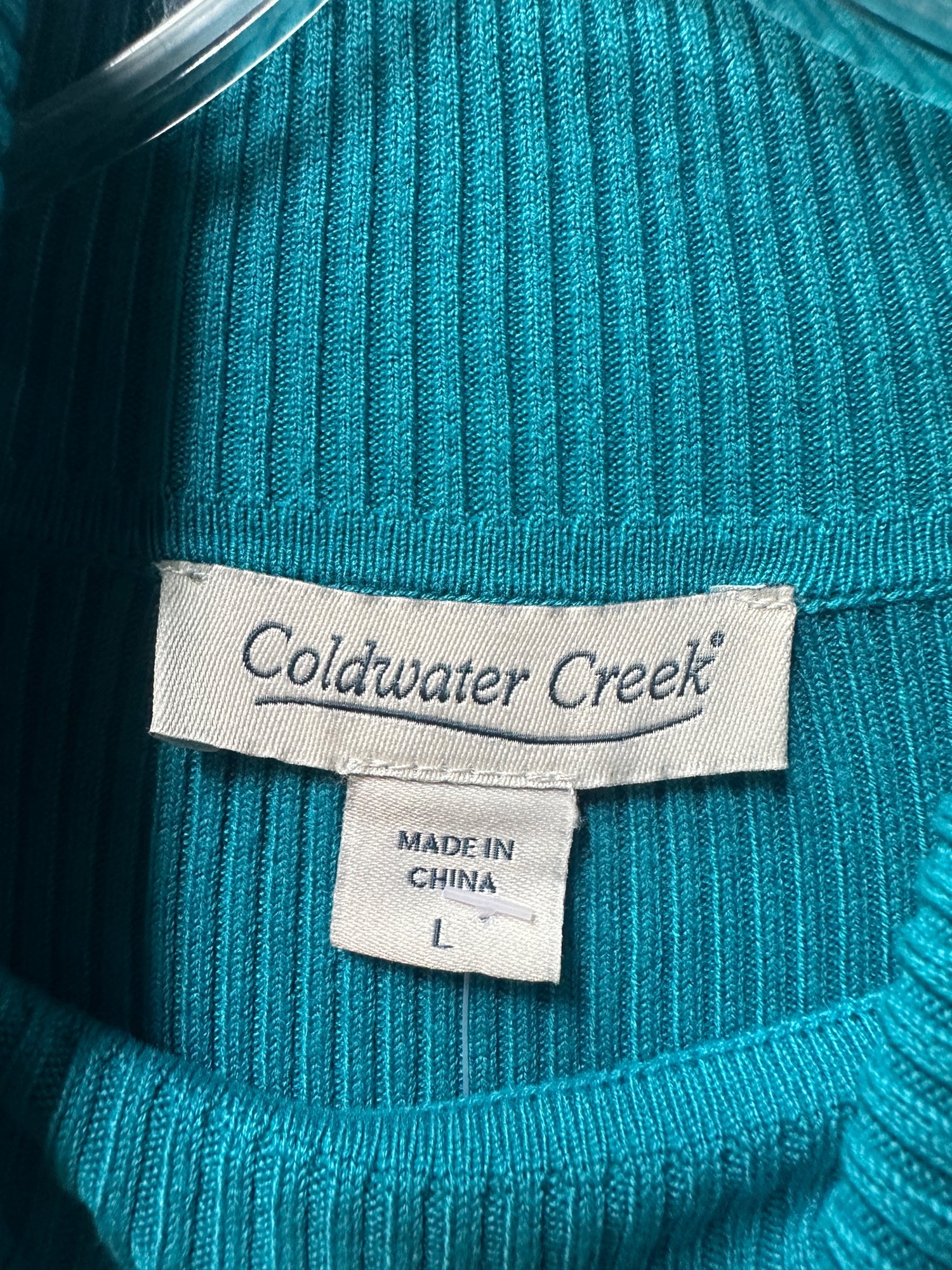 1990s-2000s Coldwater Creek Teal Ribbed Turtleneck Sweater, image 2
