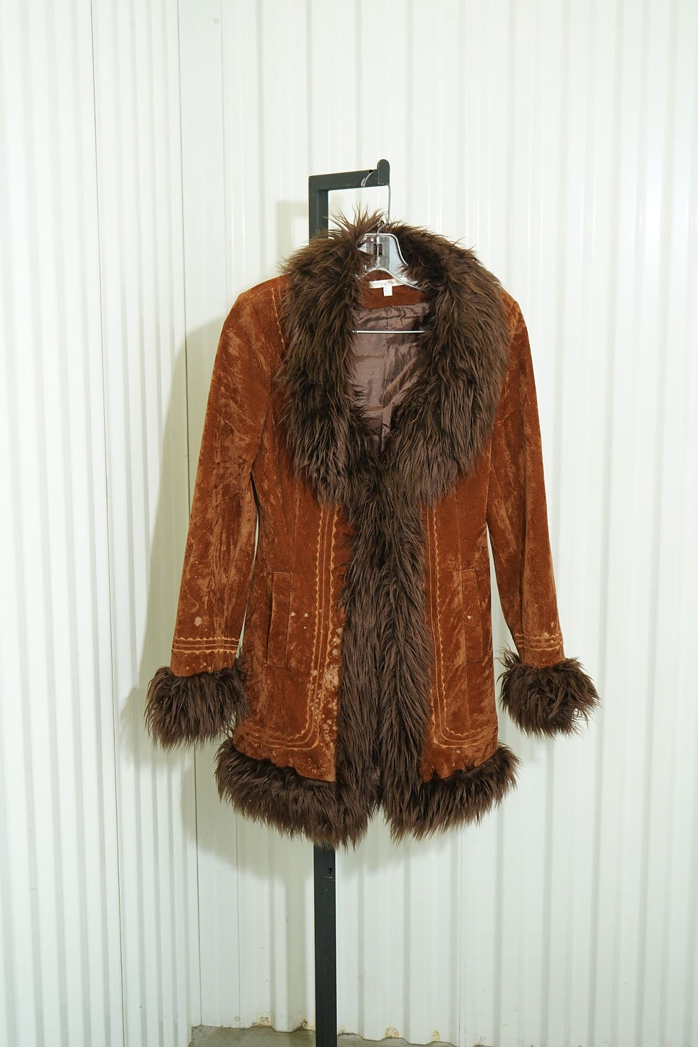 Y2K / early 2000s Down Town Suede Fur-Trimmed Penny Lane Coat