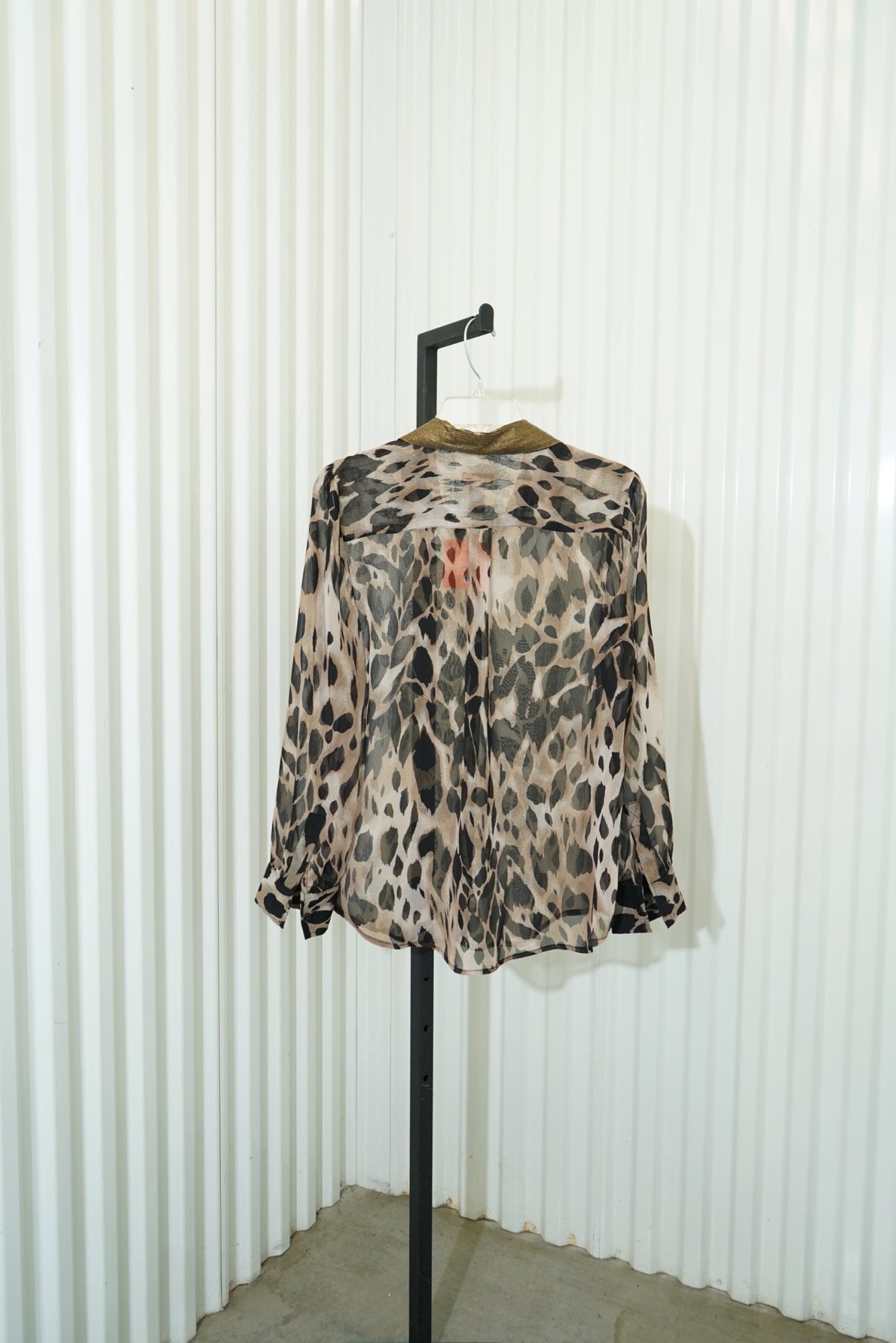 Chicos Sheer Animal Print Gold Sequin Collar Button Down, image 5