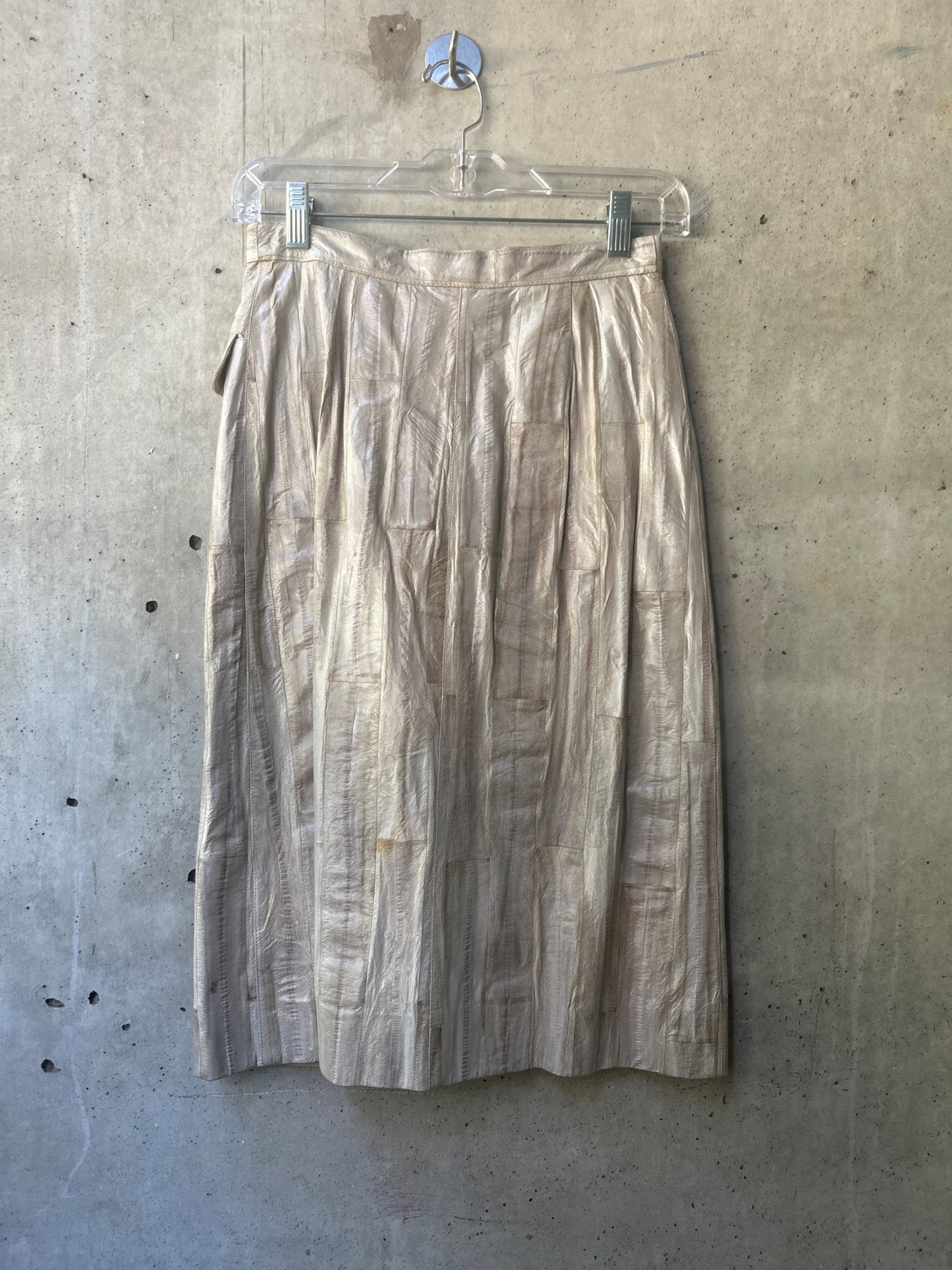 1980s Krizia EEL Skin Leather Button-Front Midi Skirt, image 3