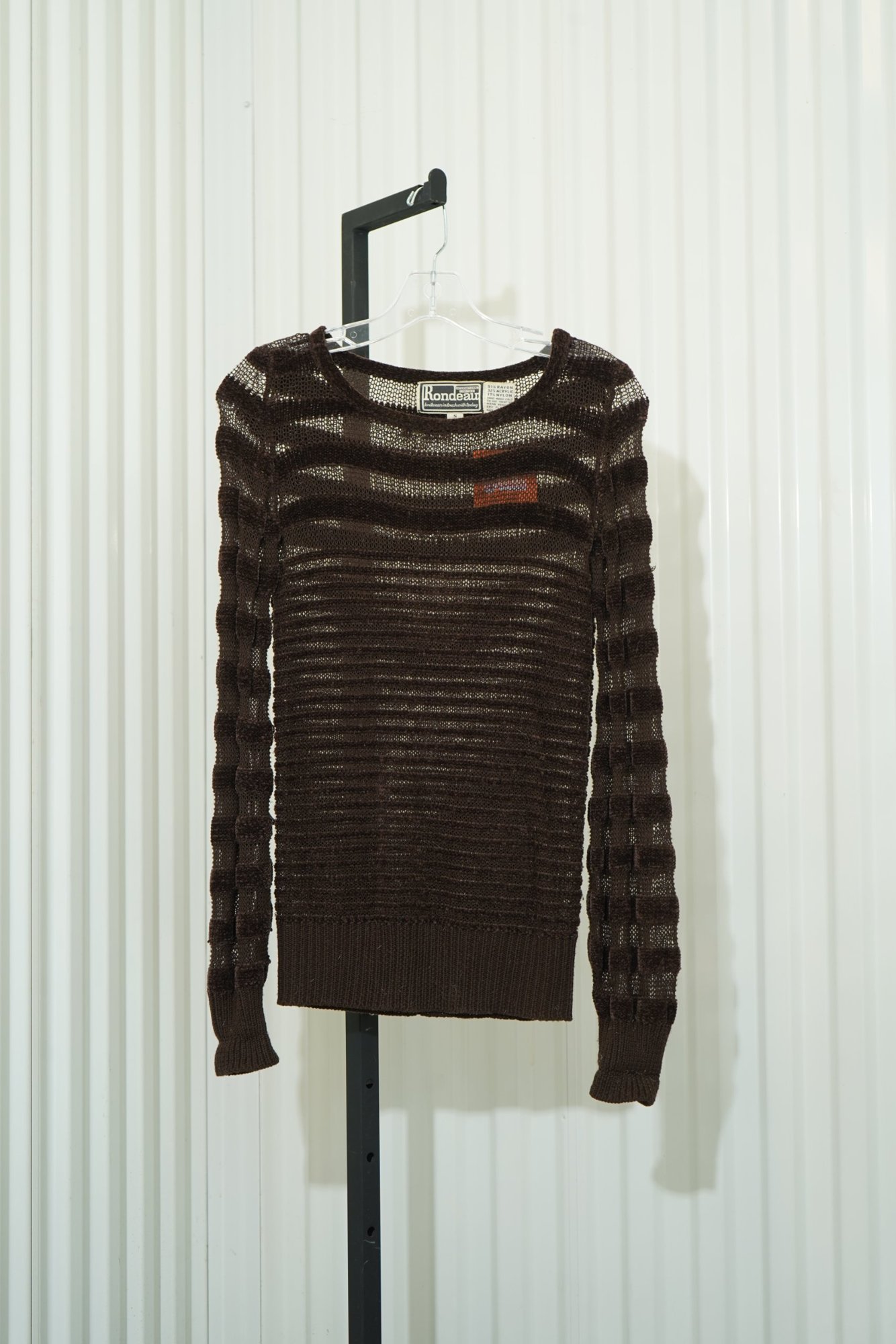 70s Rondeau International Chocolate Brown Open-Weave Knit Sweater, image 2