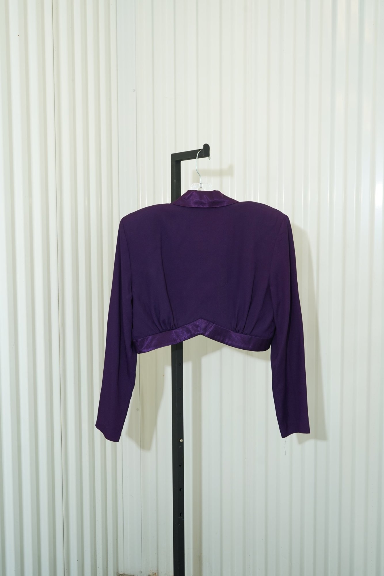80s/90s FIRE Los Angeles Purple Satin Lapel Cropped Bolero Jacket, image 7