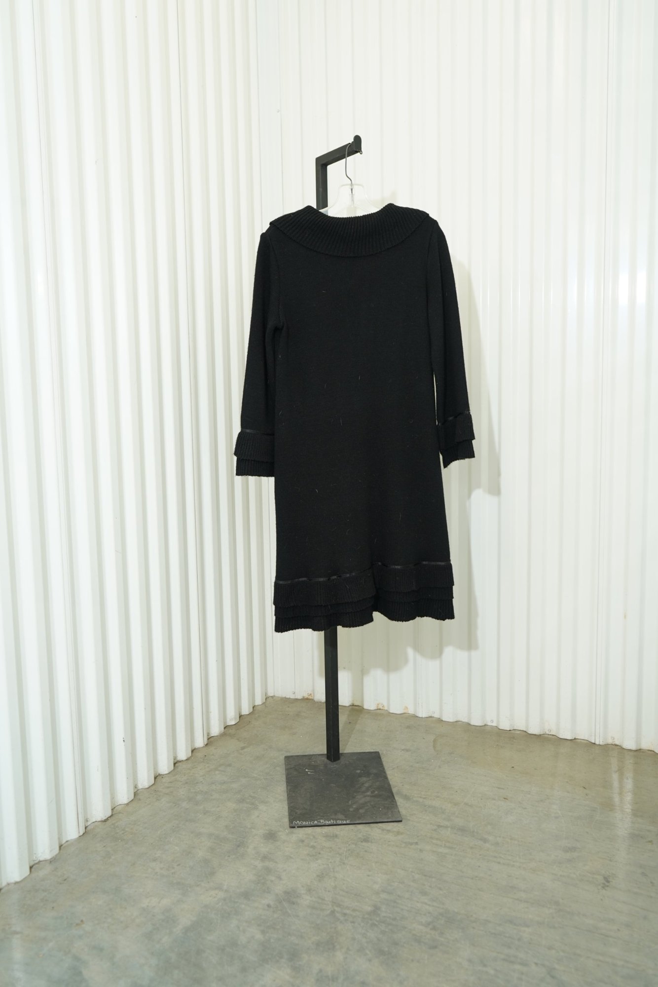90s Maria Casero Black Satin Ribbon tie Ribbed Layered Trim Cardigan Sweater, image 7