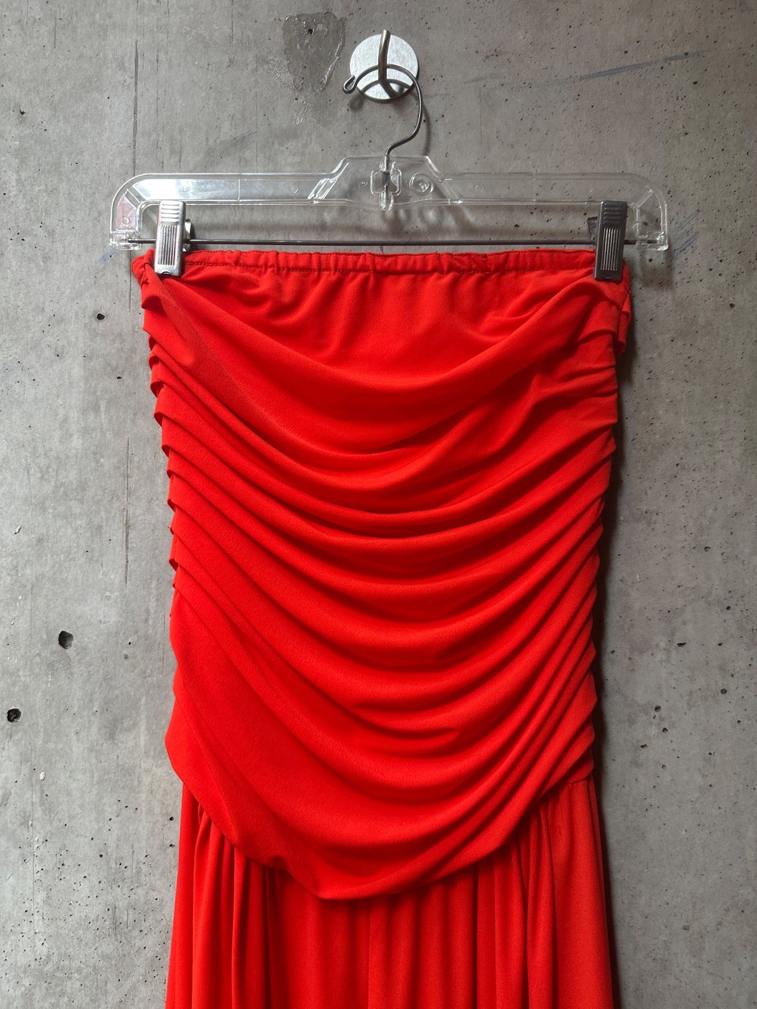 1970s-1980s Gottex Red Strapless Ruched Maxi Dress, image 2