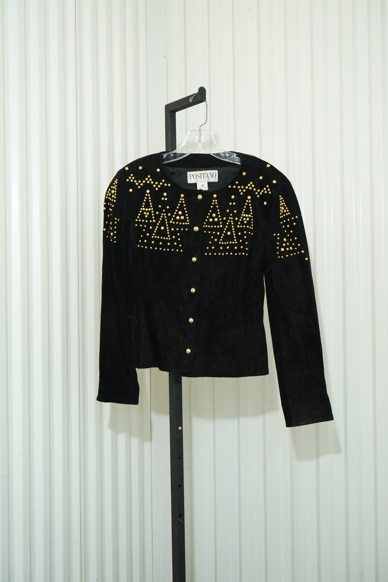 1980s-1990s POSITANO PELLE Genuine Leather Black gold decal/button jacket, image 2