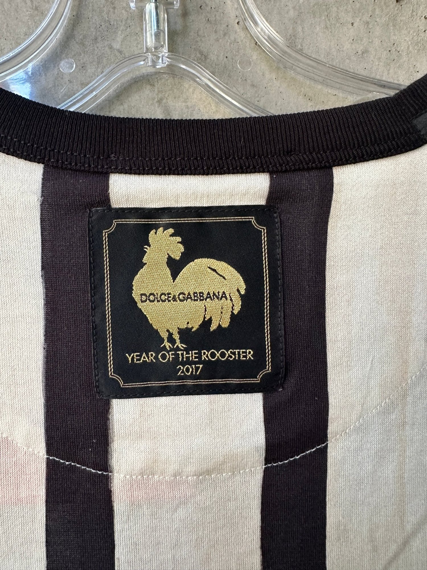 2016-2017 Dolce & Gabbana Rooster Print Striped T-Shirt, image 5